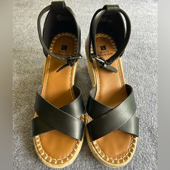White Mountain Black Espadrille Plink Wedge Sandals Boho Chic Spring Summer 8M - Picture 1 of 5